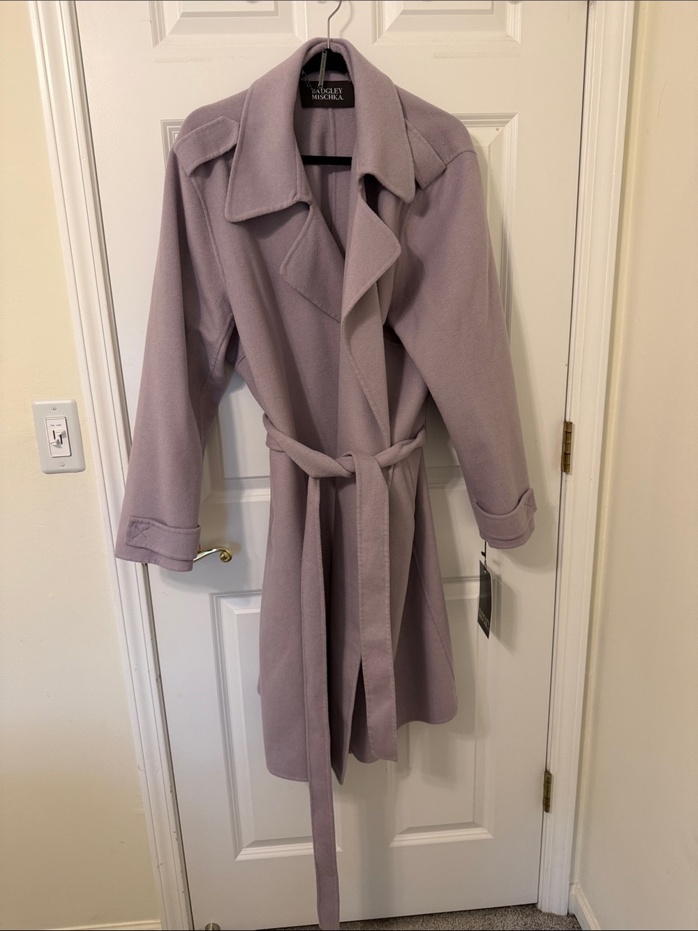 Badgley Mischka Lavender Belted Wool Blend Trench Coat 2X
